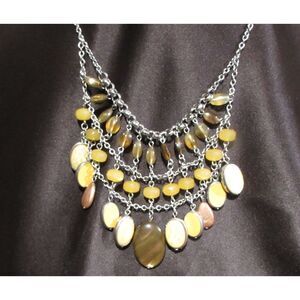 New York and Company bib necklace brown and yellow stones silver tone elegant